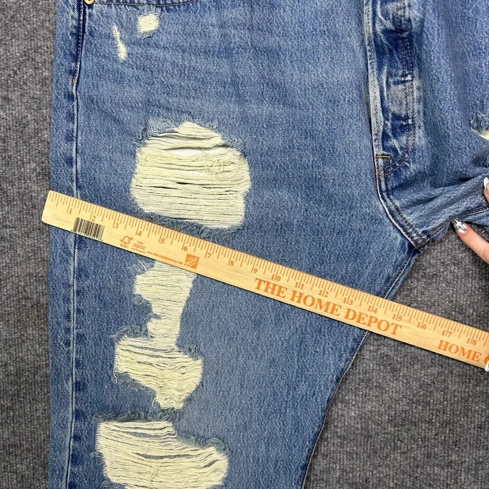 Levi's 501 Jeans Men's Blue Denim Distressed Pockets Classic Button Fly - 44X32